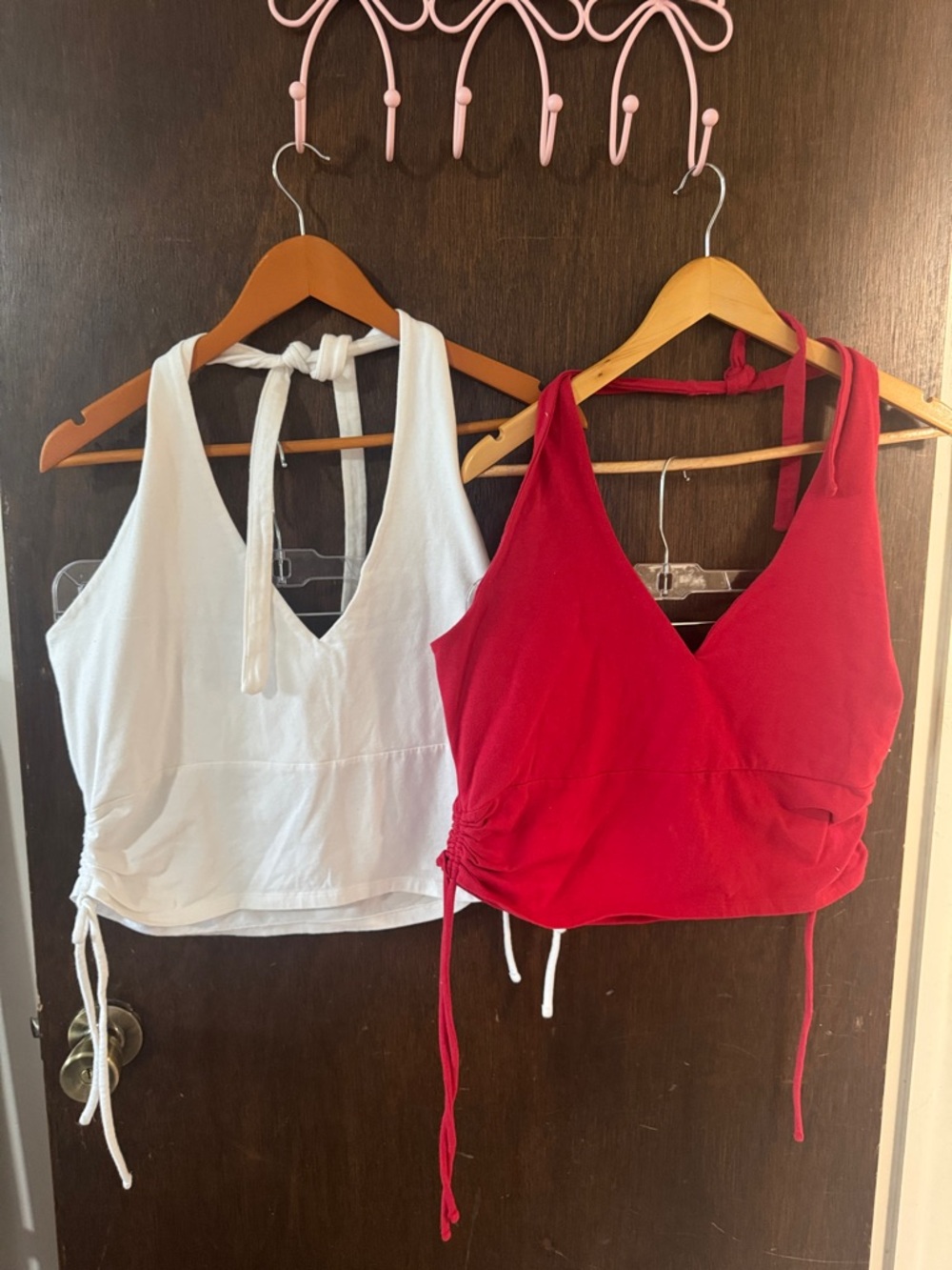 Hollister Red and White V-Neck Halter Crop Side Tie Tank Tops (Qty 2)